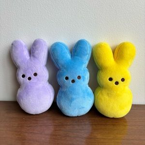 3 Stuffed Bunny Peeps Blue Purple and Yellow